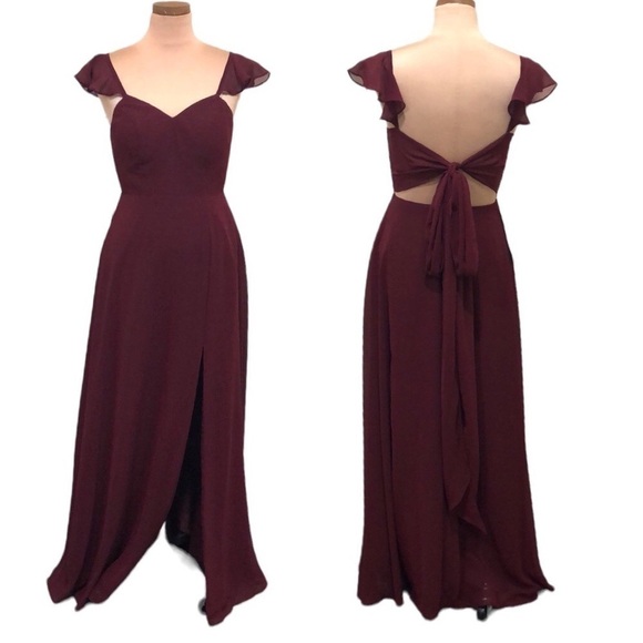 NWT AZAZIE Everett Gown Formal Maxi Dress Size Small Burgundy Red Cutout Back - Picture 1 of 13